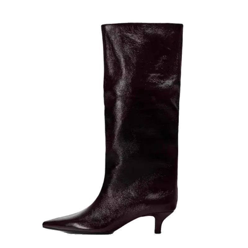 Dames Kniehoge Laarzen - Casual en Sexy Puntige Teen met Lage Hak voor Herfst en Winter 2