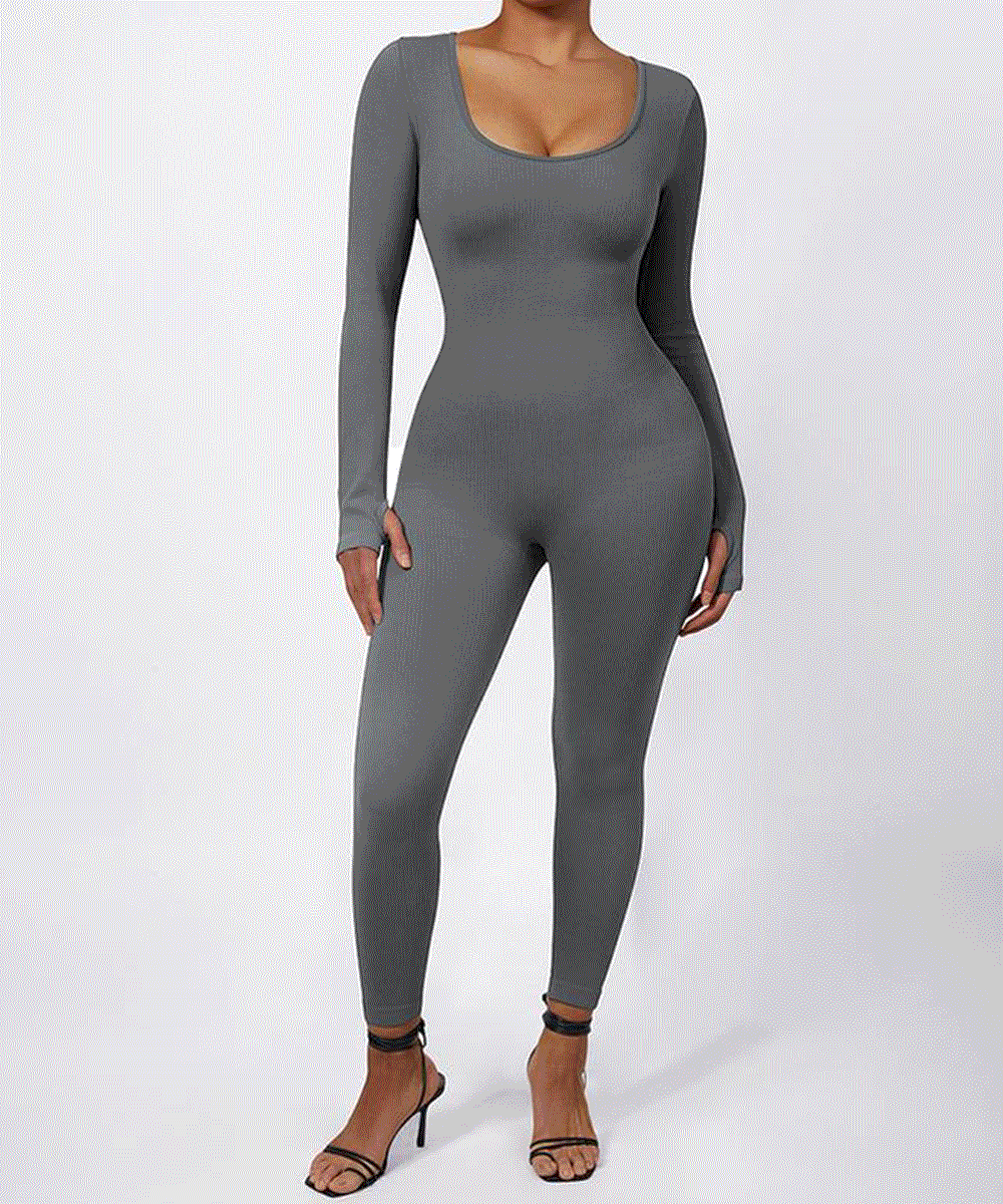 SOLANA – Ribbed seamless jumpsuit dames met lange mouwen | Sexy, comfy & sporty fit