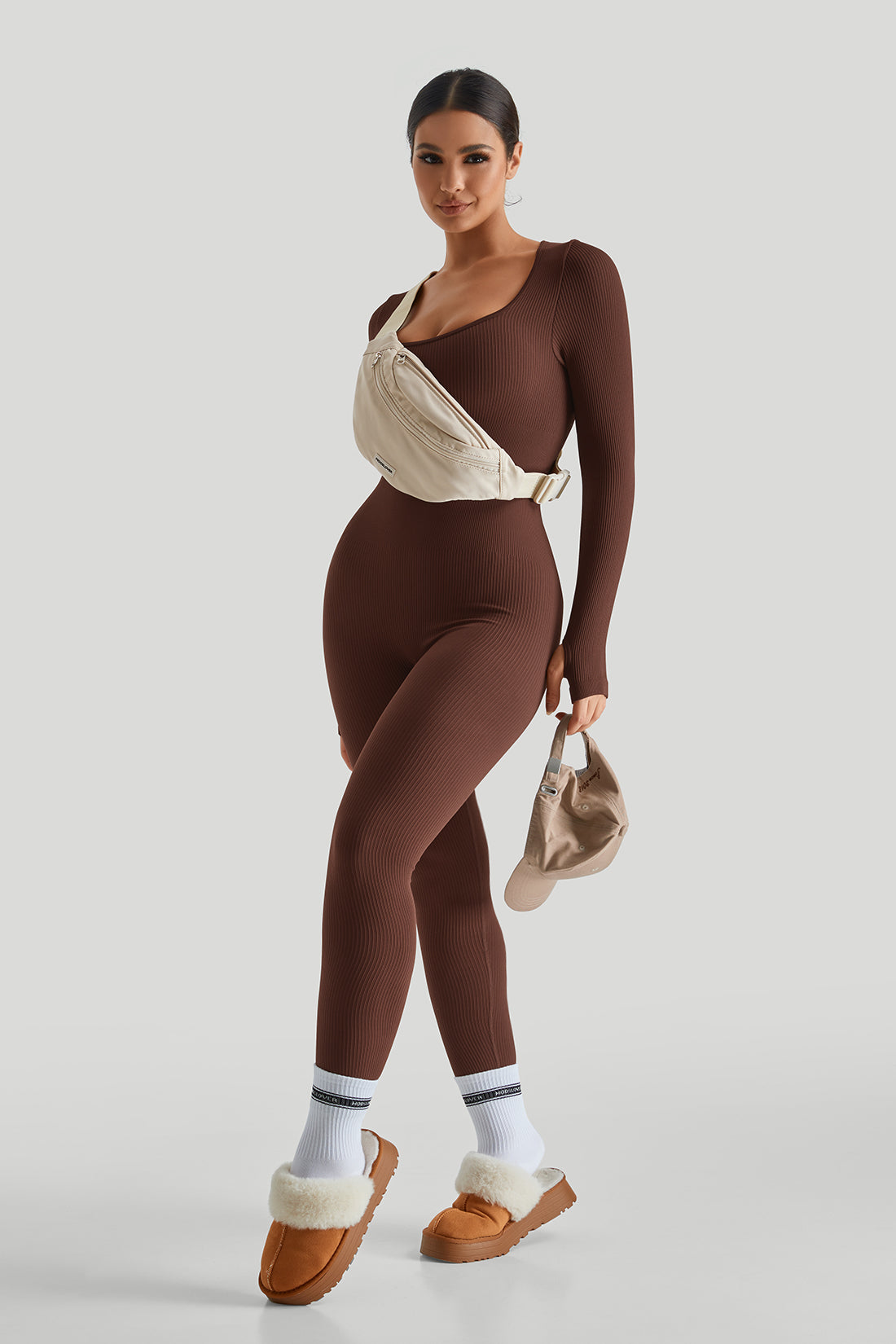 SOLANA – Tuta senza cuciture a coste da donna con maniche lunghe | Vestibilità sexy, comoda e sportiva