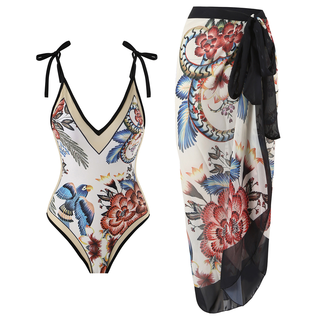 Dames Badpak Vintage Stijl met Ruffles en Diepe V-hals-1