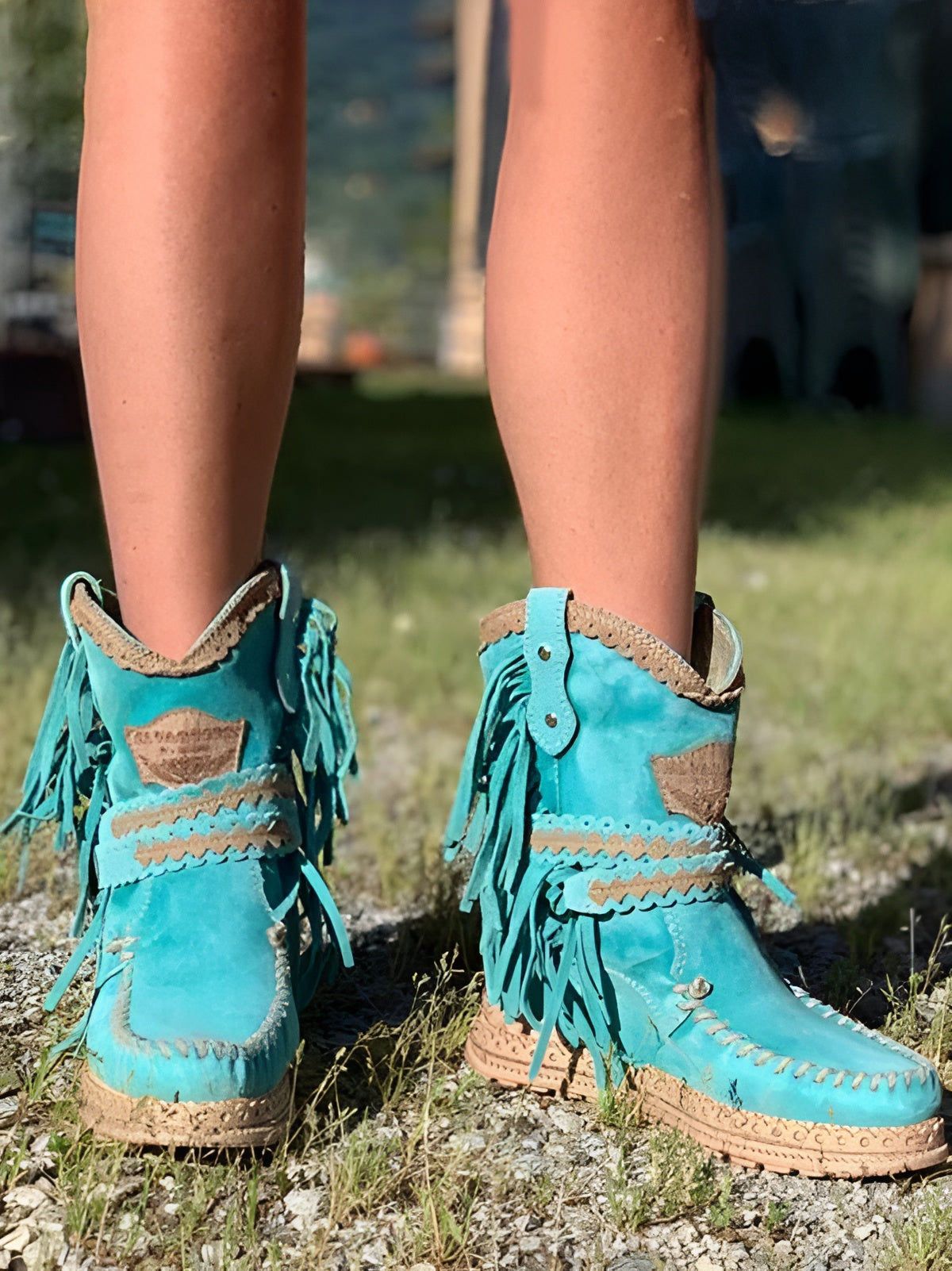 SIERRA Botas de mujer – Estilo occidental bohemio con aspecto de ante y flecos | Imprescindible para festivales