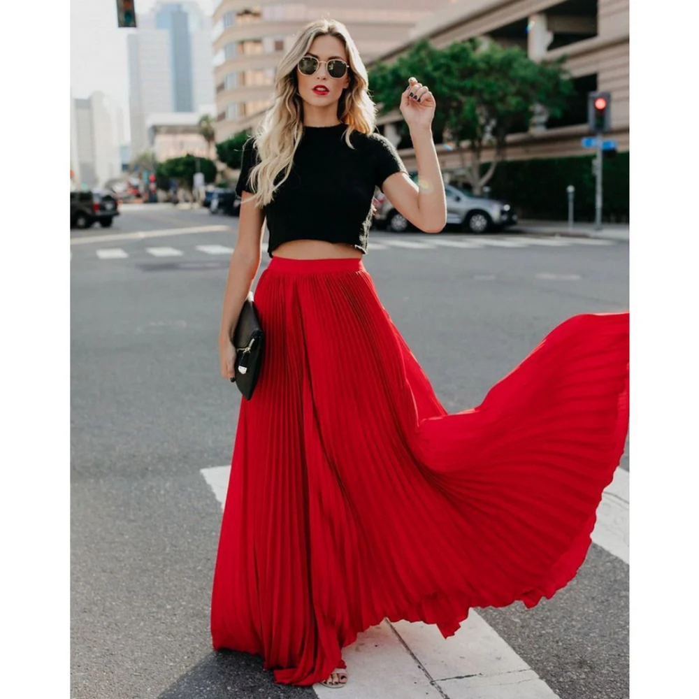 IONA High Waist Plissé Rok | Flowy Maxi Rok voor Casual & Chique Looks