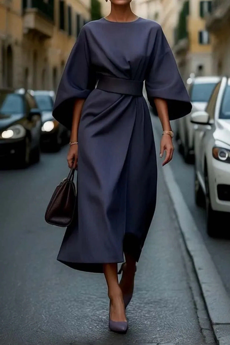 AMARA Midi Jurk voor Dames | Elegante Jurk met Tailleaccent & Flowy Mouwen voor Elke Gelegenheid
