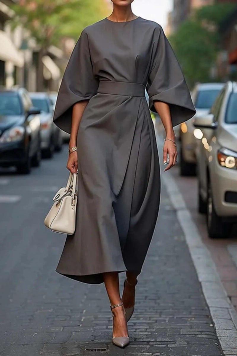 AMARA Midi Jurk voor Dames | Elegante Jurk met Tailleaccent & Flowy Mouwen voor Elke Gelegenheid