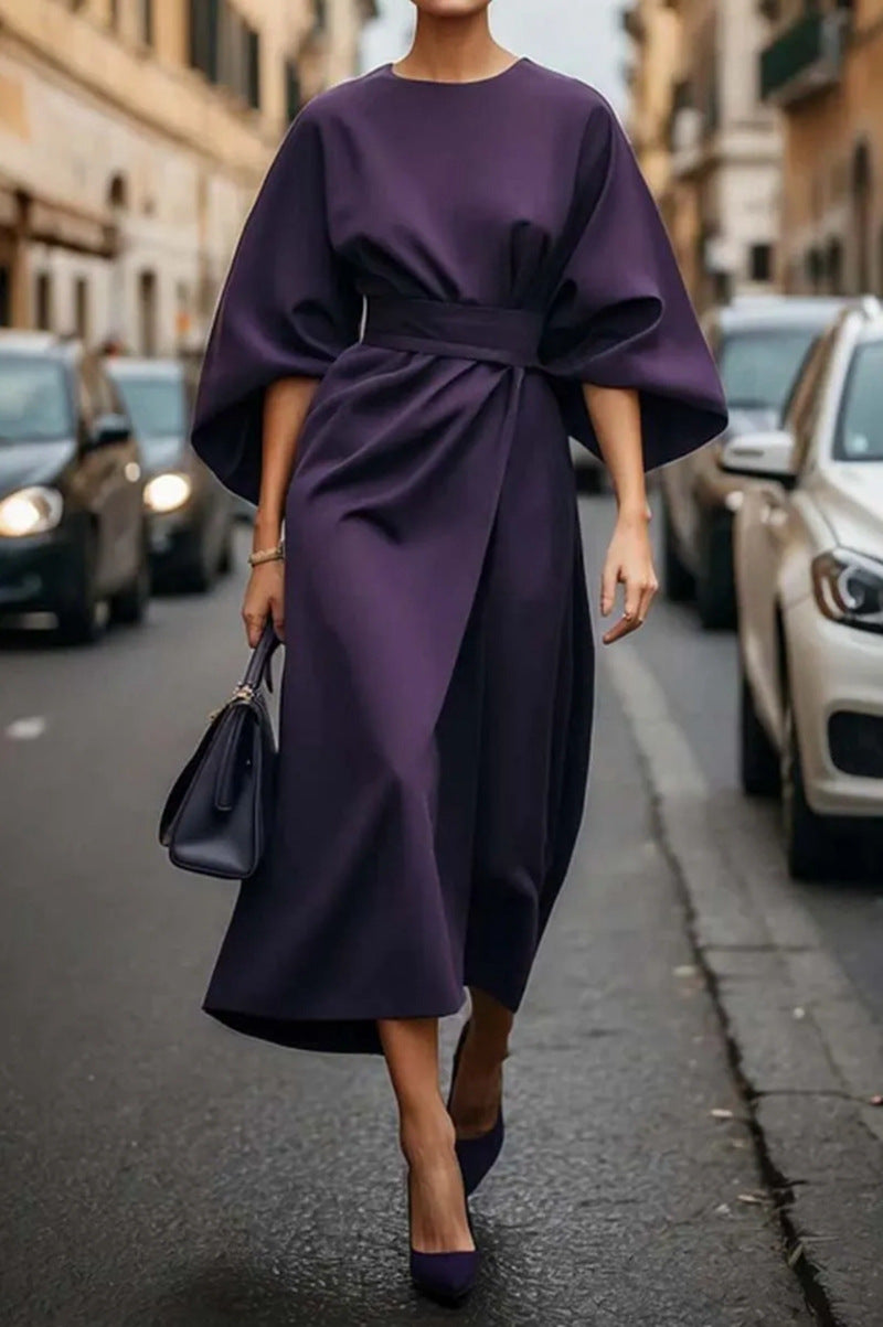 AMARA Midi Jurk voor Dames | Elegante Jurk met Tailleaccent & Flowy Mouwen voor Elke Gelegenheid