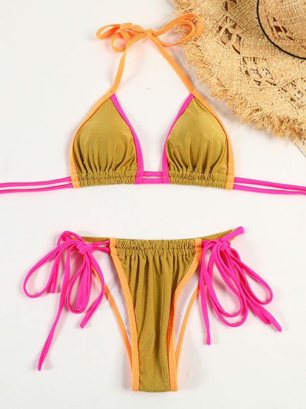 PARLI - Dames Bikini met Contrasterende Strikken Triangel Set | Beachproof & Kleurrijk