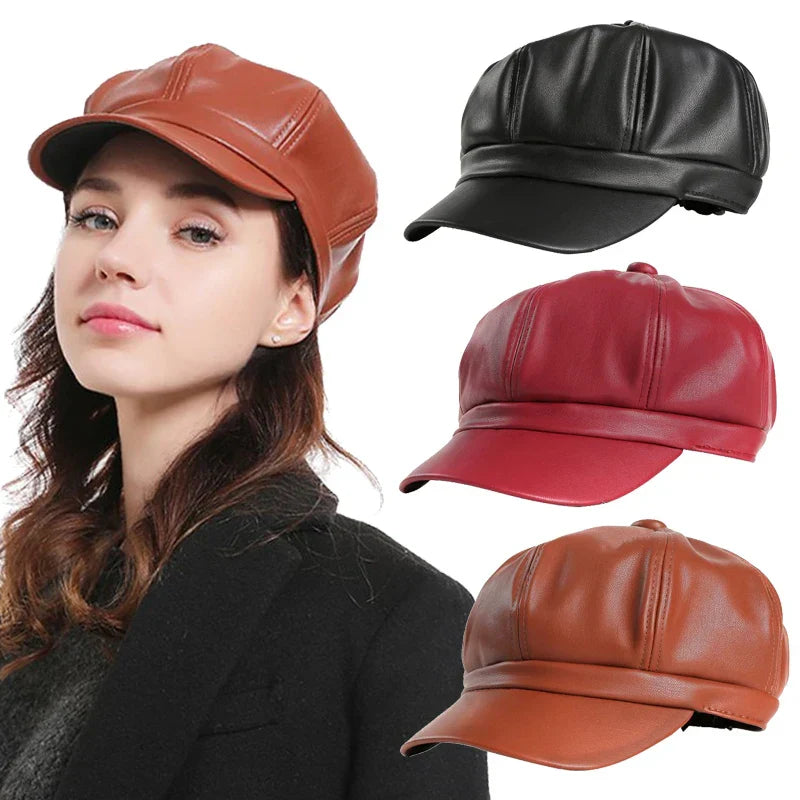 Kaira Dames Hoed Achthoekig PU Leer Koreaanse Stijl-5