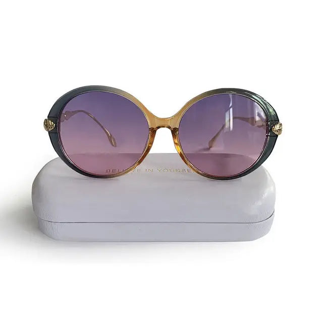 Lexina Retro Ronde Zonnebril Dames met Gradient Lenzen Vintage Stijl-2
