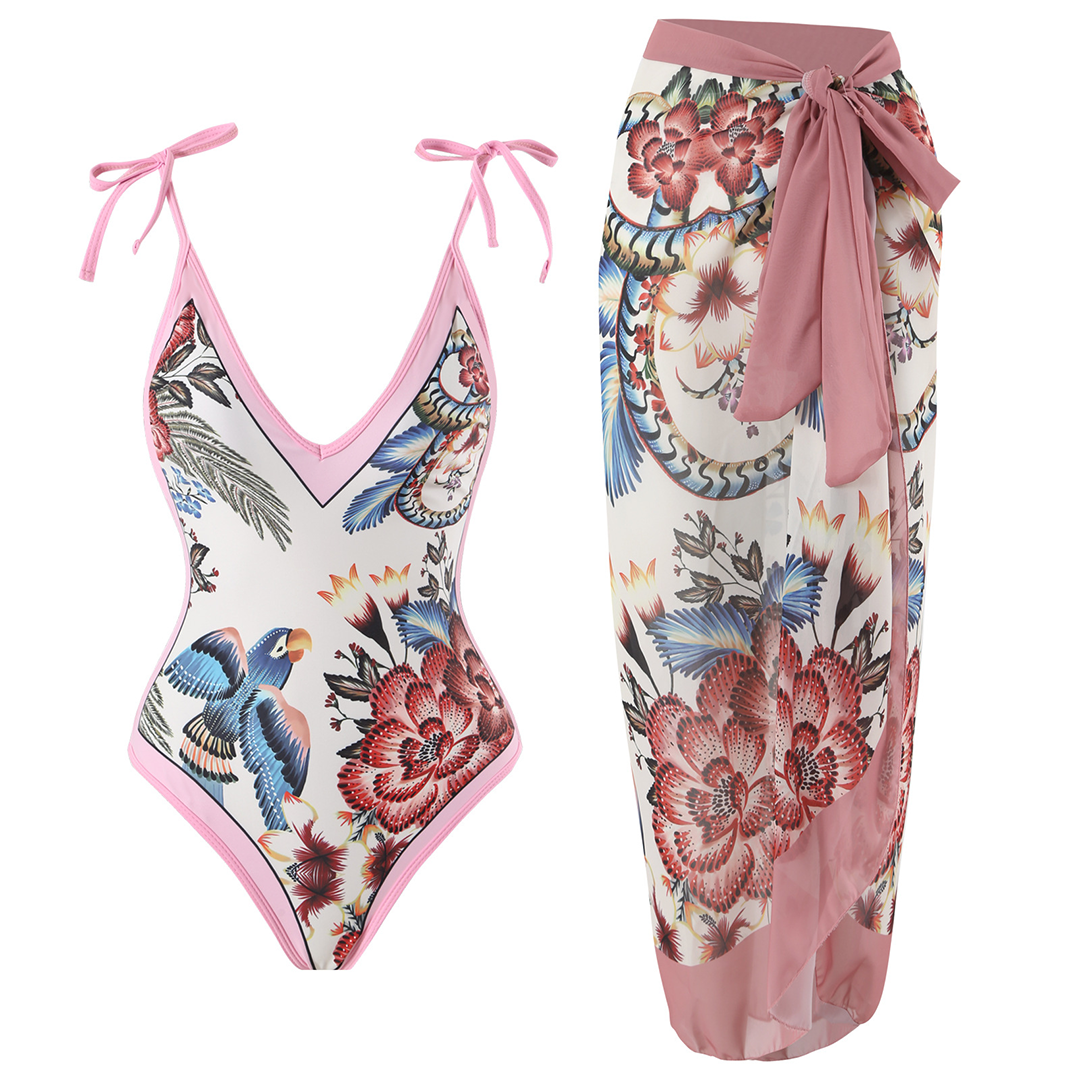 Dames Badpak Vintage Stijl met Ruffles en Diepe V-hals-3
