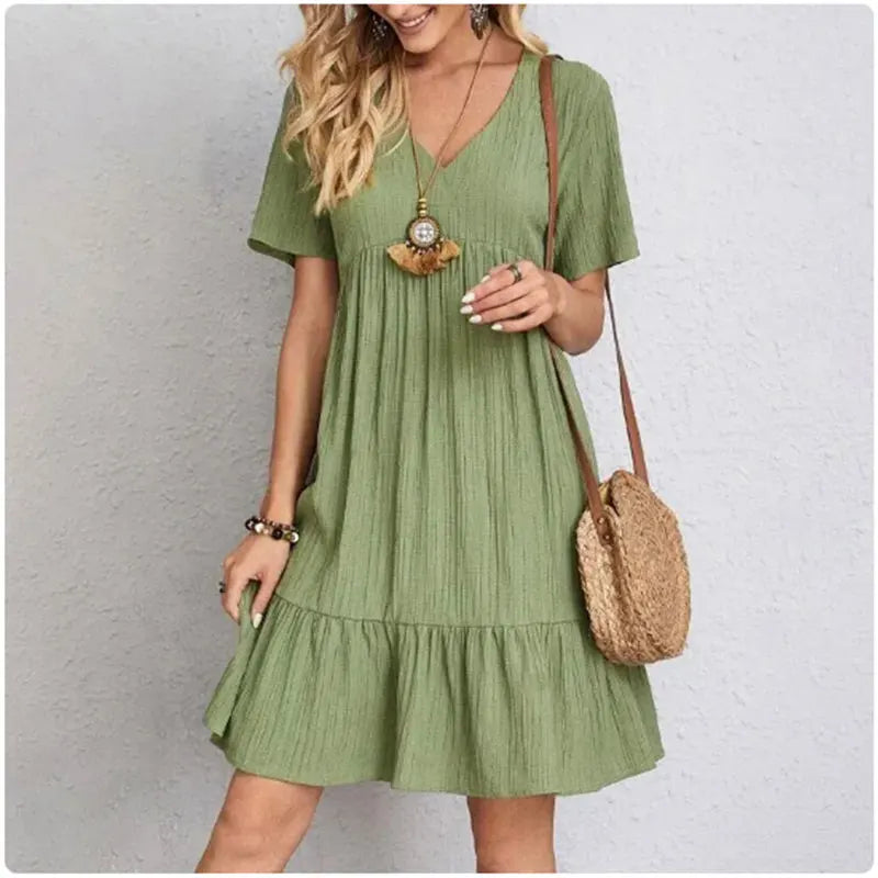 Dames Peplum Jurk V-hals voor de Zomer-1