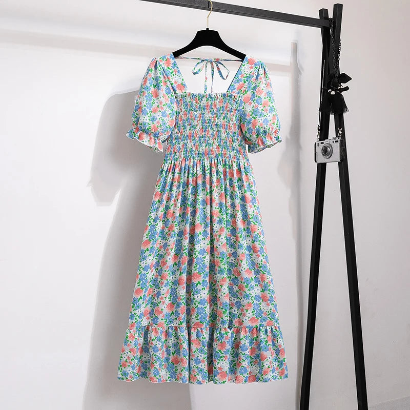 Variant image for Dames Midi Jurk Geplooid Chiffon Bohemian Stijl voor Zomer Kleding-17