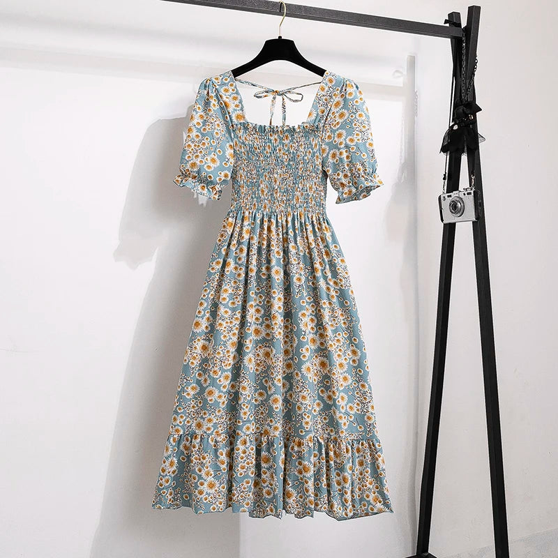 Dames Midi Jurk Geplooid Chiffon Bohemian Stijl voor Zomer Kleding-1