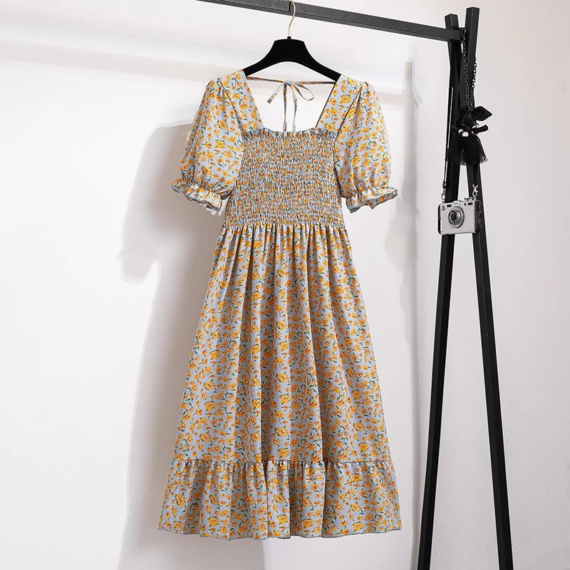 Variant image for Dames Midi Jurk Geplooid Chiffon Bohemian Stijl voor Zomer Kleding-11