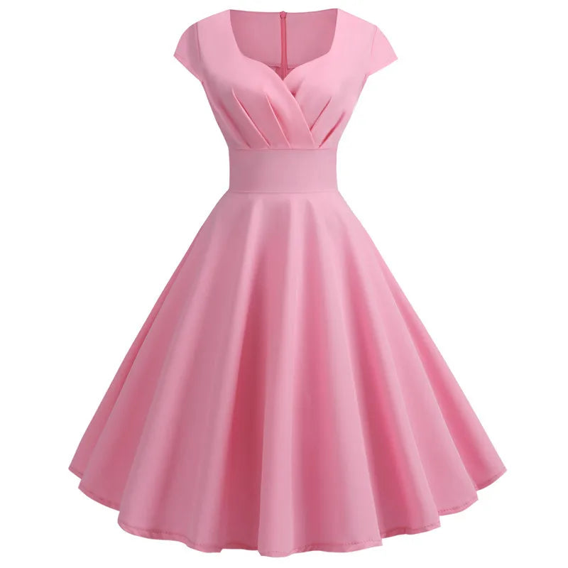 Variant image for Dames Midi Jurk V-hals Retro Zomerjurkjes in Roze-4