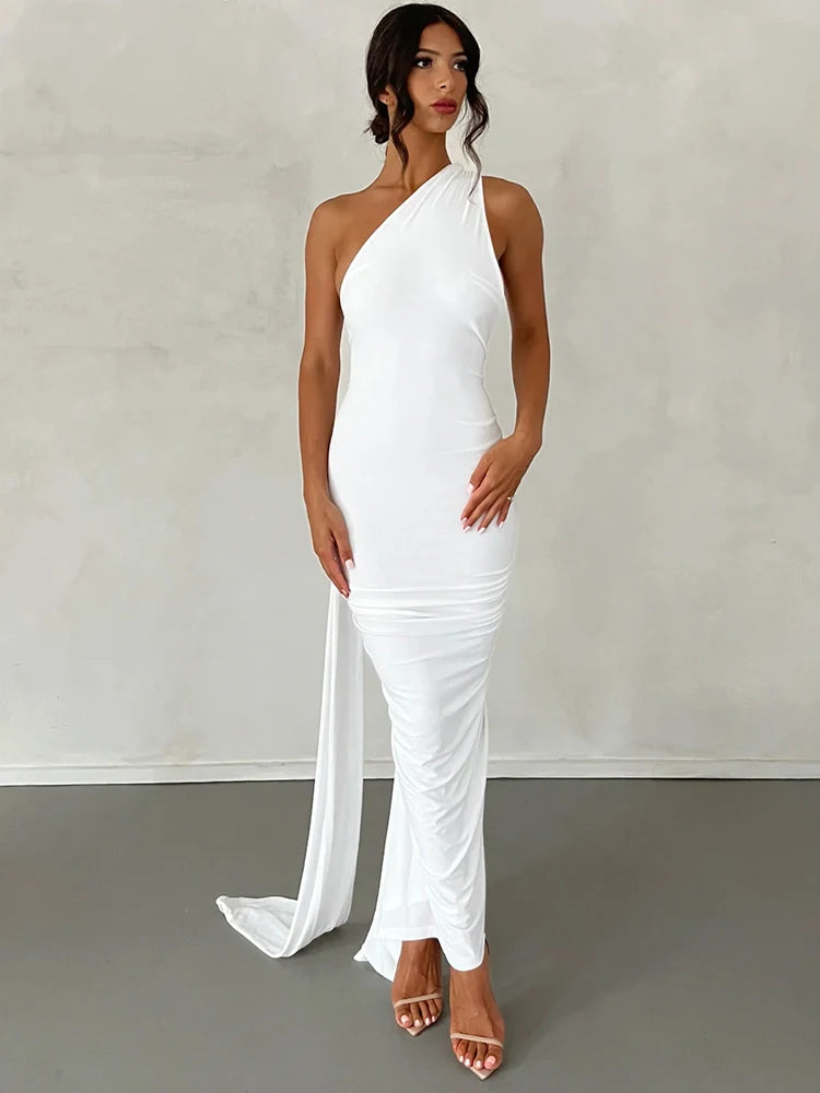Variant image for Dames Maxi Jurk Zomer One Shoulder Ruched Sexy-4