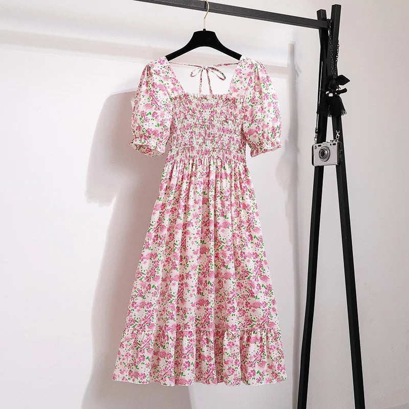 Dames Midi Jurk Geplooid Chiffon Bohemian Stijl voor Zomer Kleding-5
