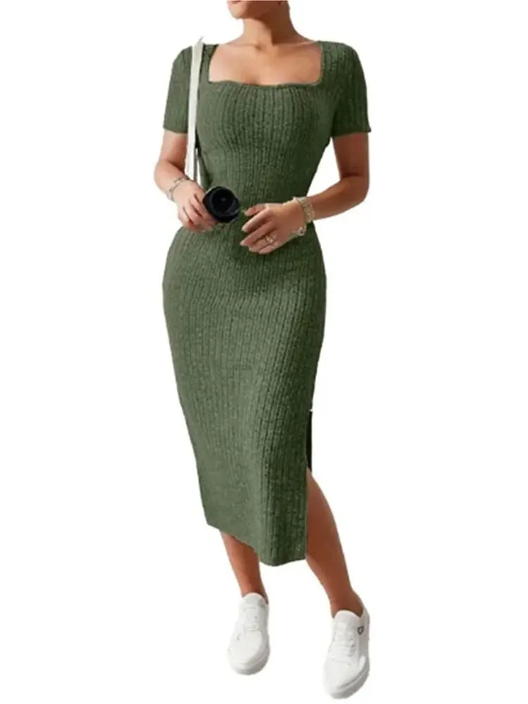 Dames Spleetjurk Korte Mouwen met Vierkante Nek voor Zomer-3