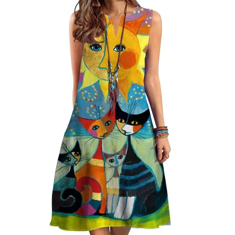 Dames Mouwloze Jurk V-hals Bohemian Stijl Zomerjurkjes-1
