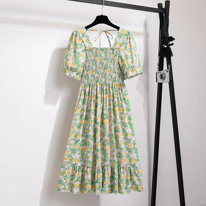 Dames Midi Jurk Geplooid Chiffon Bohemian Stijl voor Zomer Kleding-4