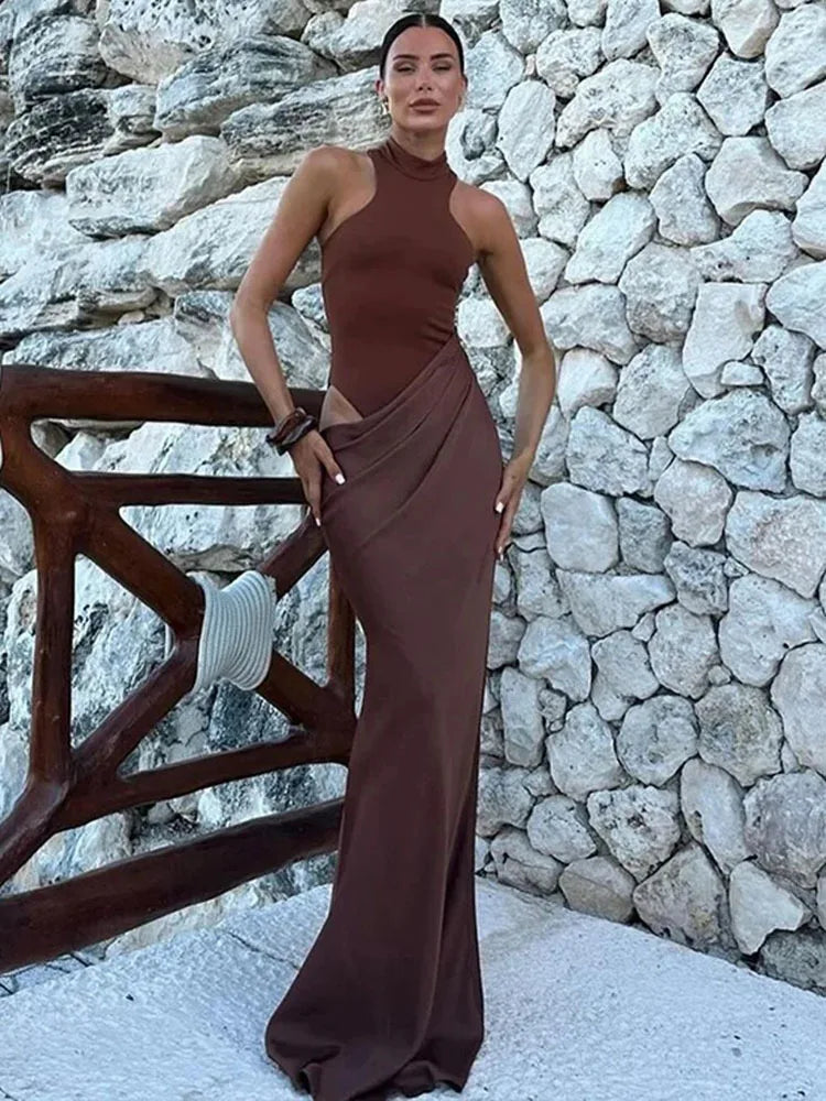 Dames Maxi Jurk Met Sexy Hollow Out Detail In Luxe Satijn-2