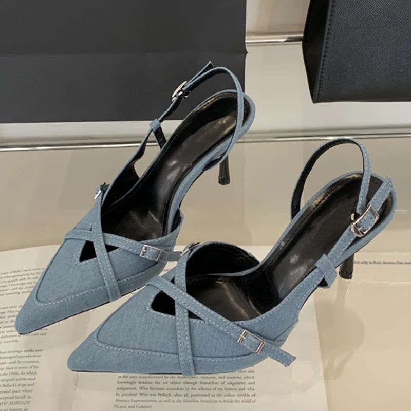 Elegante Zwarte Pumps Dames met Gesp en Hoge Hak – Puntige Teen Slingback Schoenen voor Feestjes 6