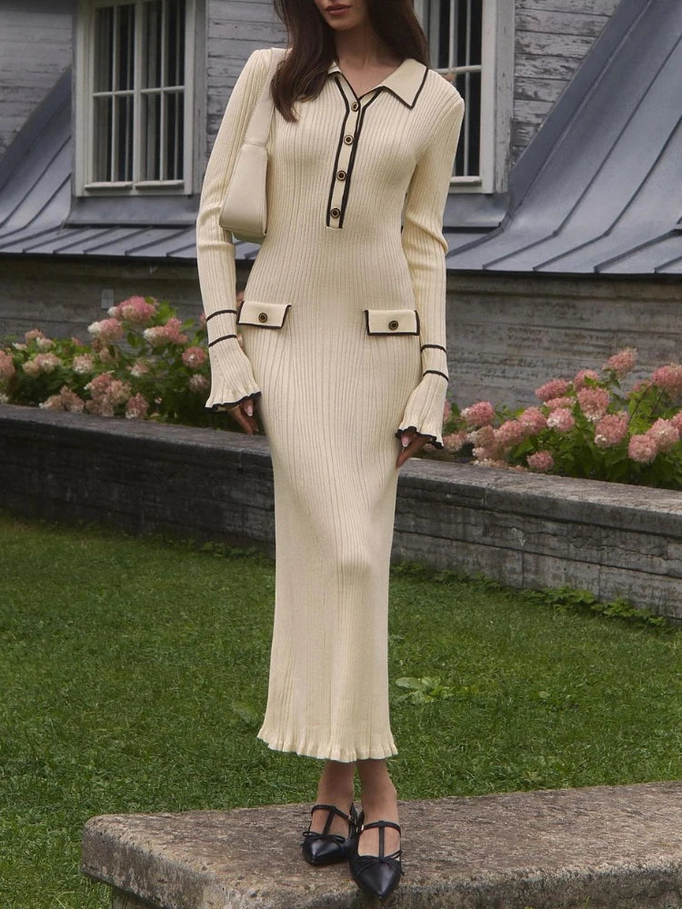 Variant image for Dames Lange Maxi Jurk Hoge Taille Retro Stijl voor Herfst en Winter-4