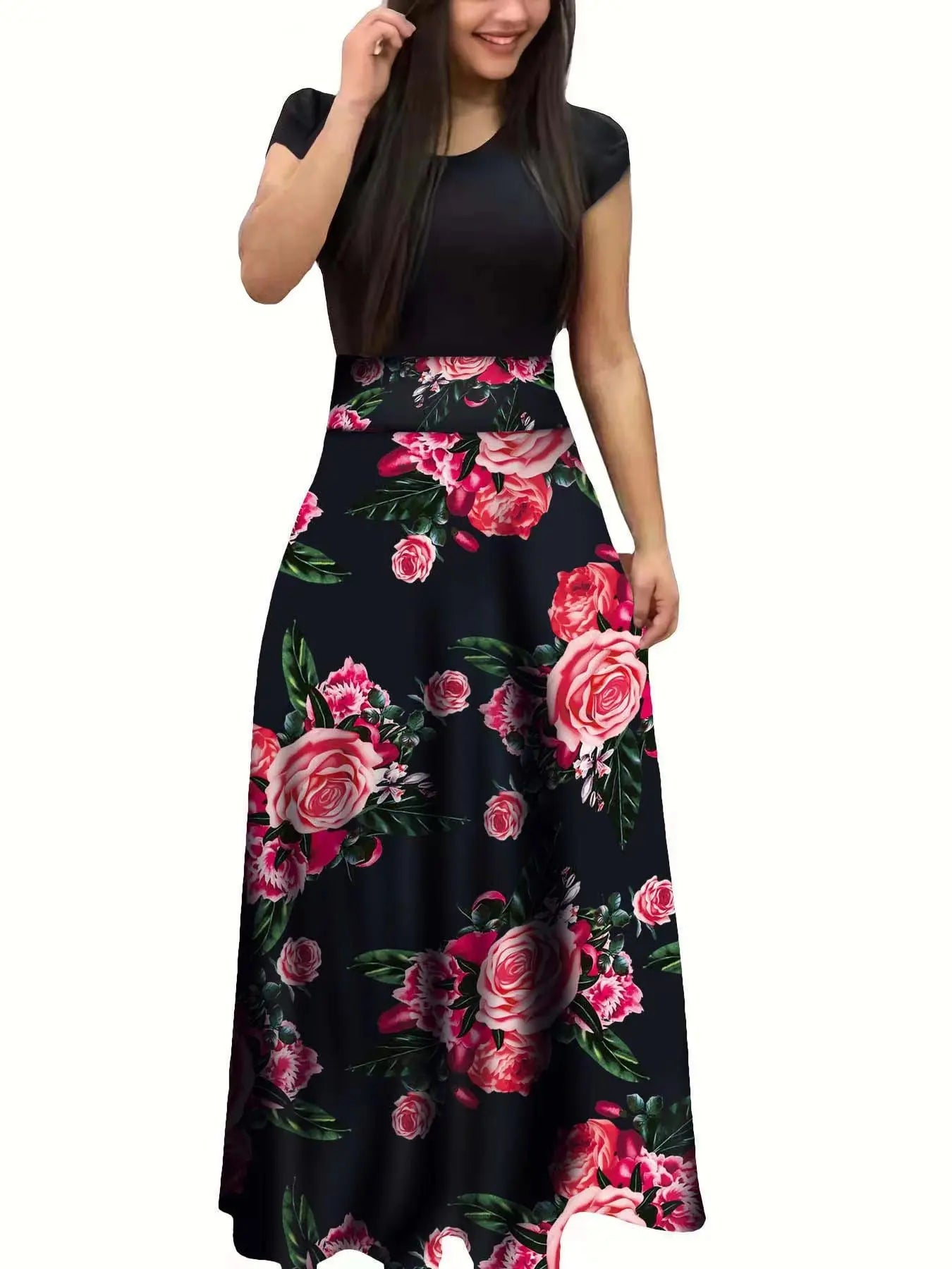 Variant image for Dames Jurk Korte Mouw met Bloemenprint en Swingrok voor Zomerstijl-59