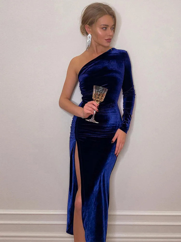Dames Midi Jurk Zwart Elegante Velvet Bodycon met Split-3