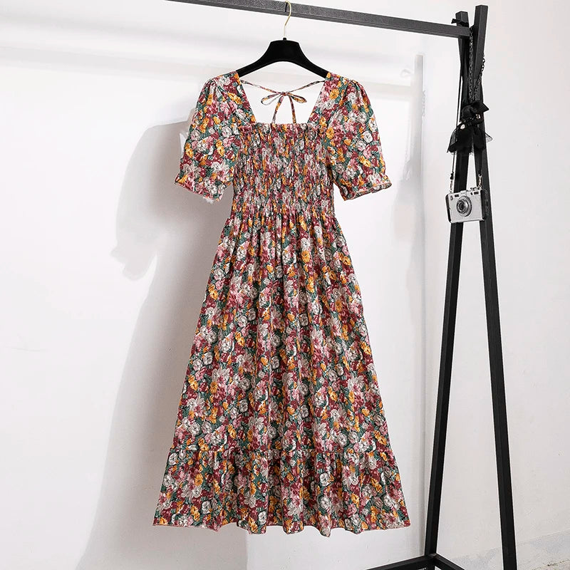 Variant image for Dames Midi Jurk Geplooid Chiffon Bohemian Stijl voor Zomer Kleding-12