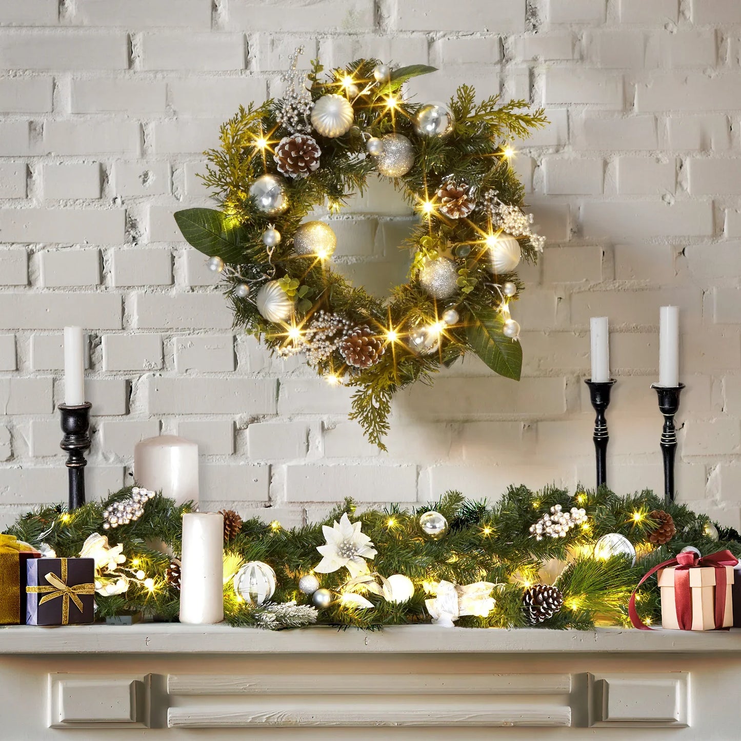 WINTERGLOW - Trendy kerstkrans voor voordeur | Kerstballen, bessen & dennenappels | 45 cm