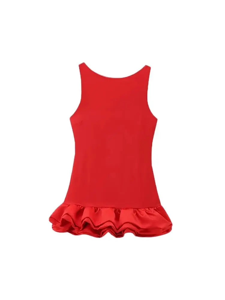 Vrouwen Mini Jurk Volumineus Patchwork Rugloos Elegant O-Hals-5