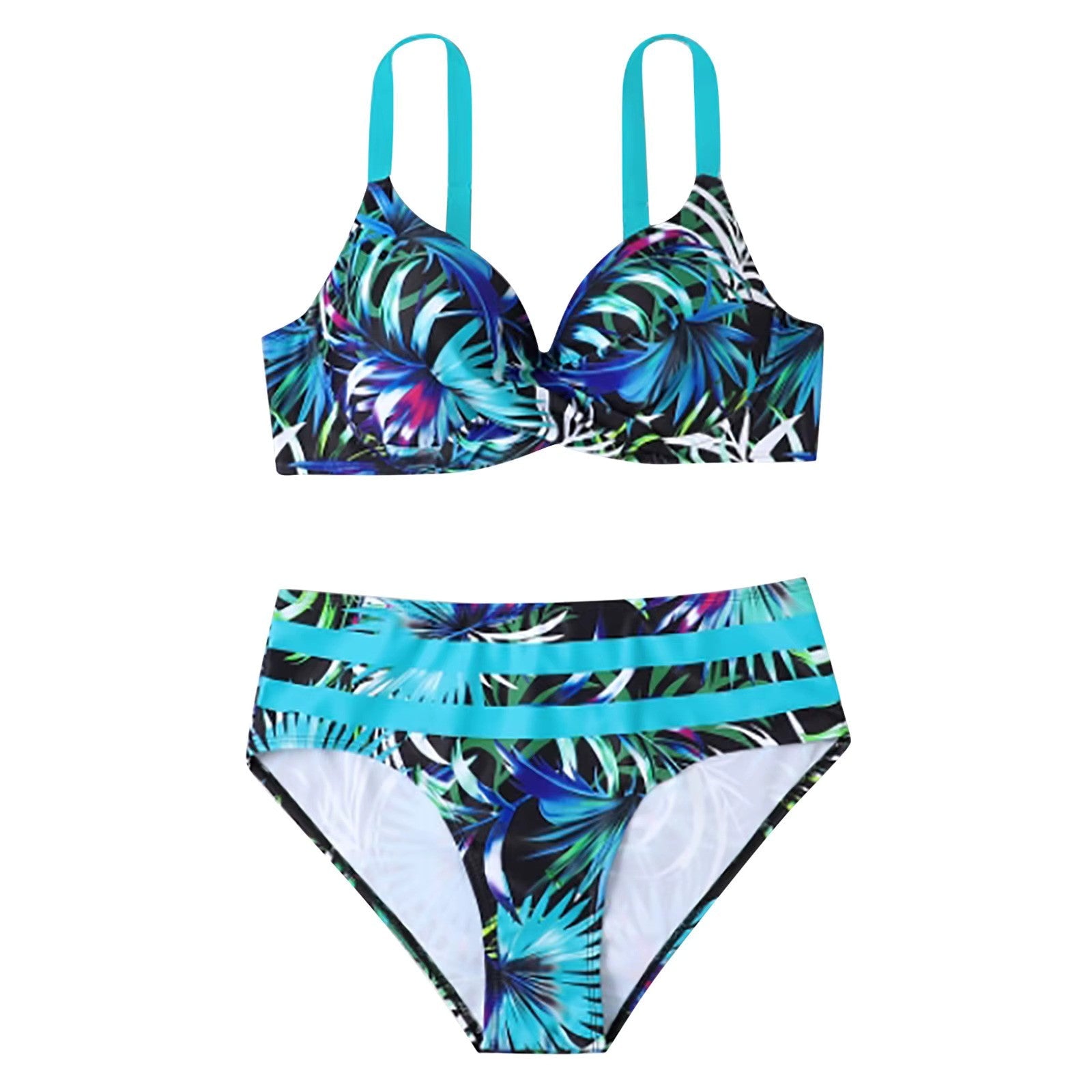 Dames Hoge Taille Bikini Tropische Bladprint-2