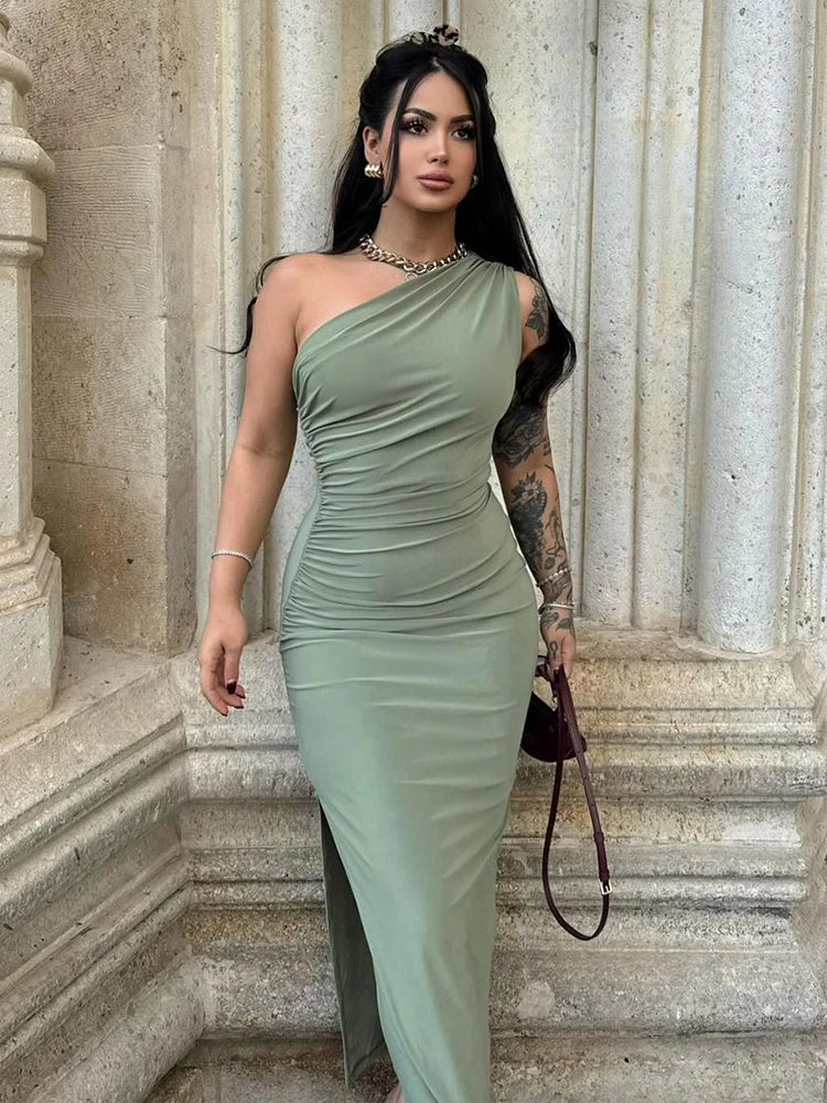 Dames Maxi Jurk Zomer Gesplitst Mouwloos Elegante Lange Jurk-2