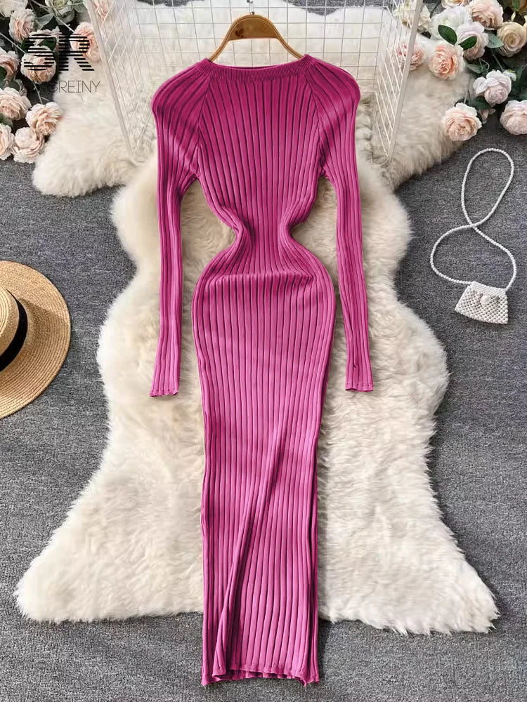 Dames Maxi Jurk Lange Mouwen O-Hals voor Herfststijl-6