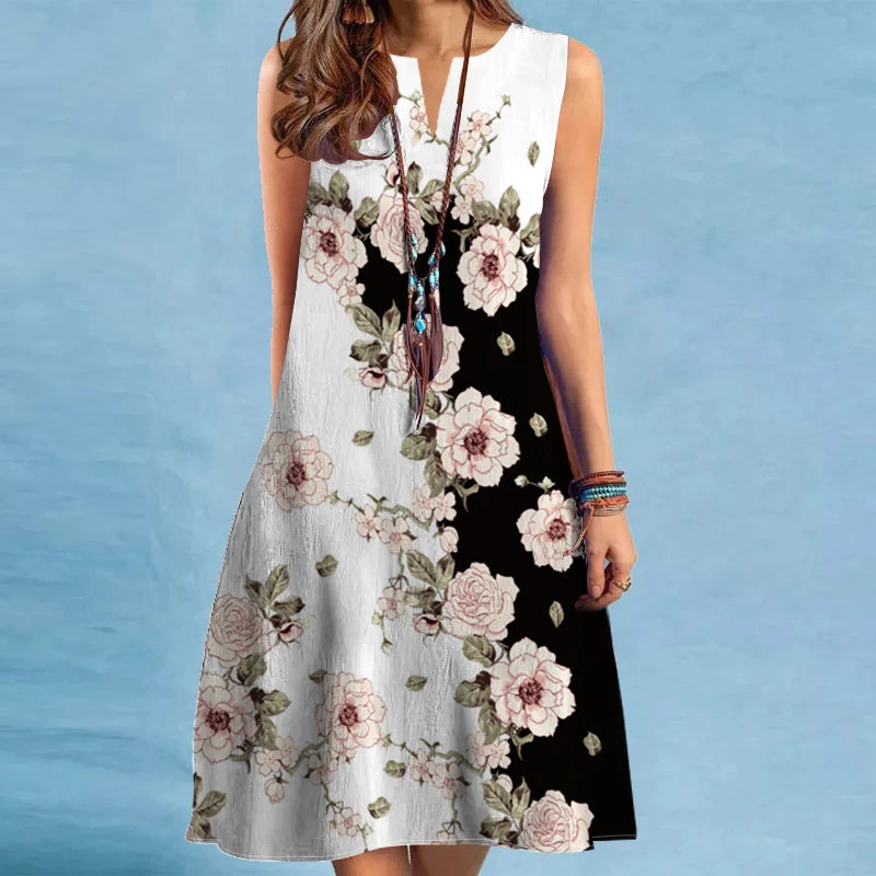 Dames Mouwloze V-hals Jurk - Elegant Zomerjurkje voor Casual en Formele Gelegenheden-1