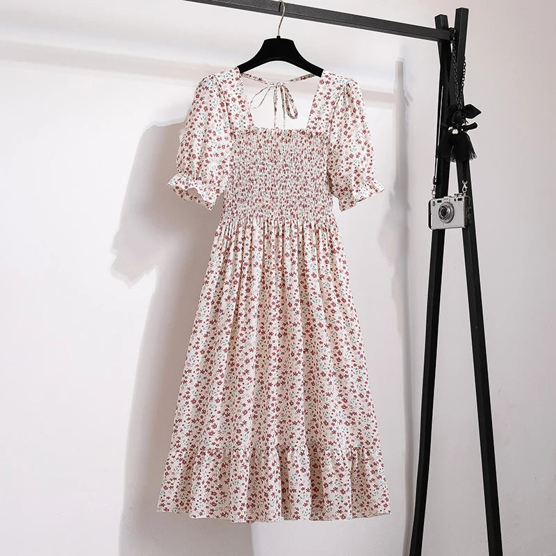 Variant image for Dames Midi Jurk Geplooid Chiffon Bohemian Stijl voor Zomer Kleding-13