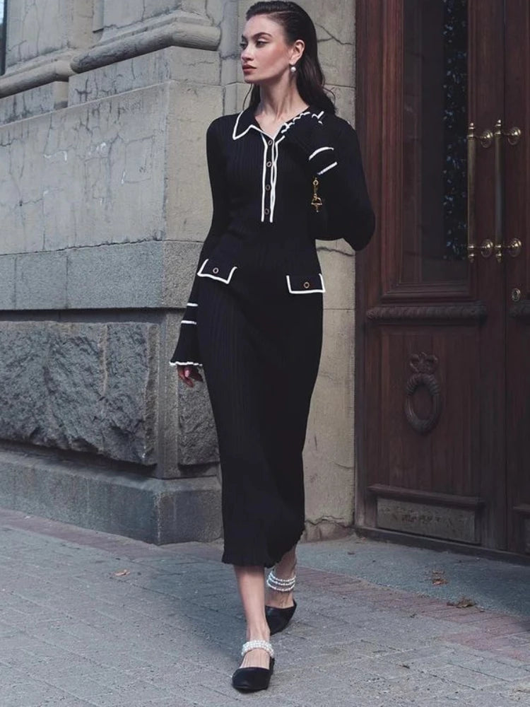 Variant image for Dames Lange Maxi Jurk Hoge Taille Retro Stijl voor Herfst en Winter-6