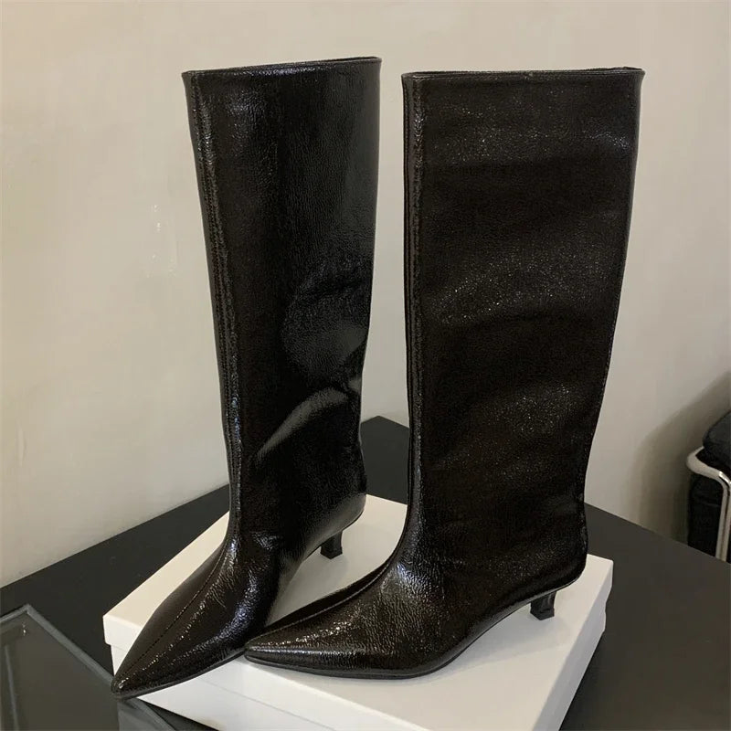 Dames Kniehoge Laarzen - Casual en Sexy Puntige Teen met Lage Hak voor Herfst en Winter 3