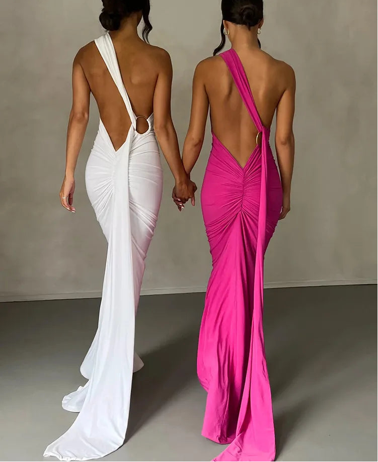 Dames Maxi Jurk Zomer One Shoulder Ruched Sexy-2