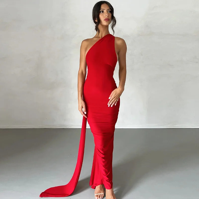 Variant image for Dames Maxi Jurk Zomer One Shoulder Ruched Sexy-2