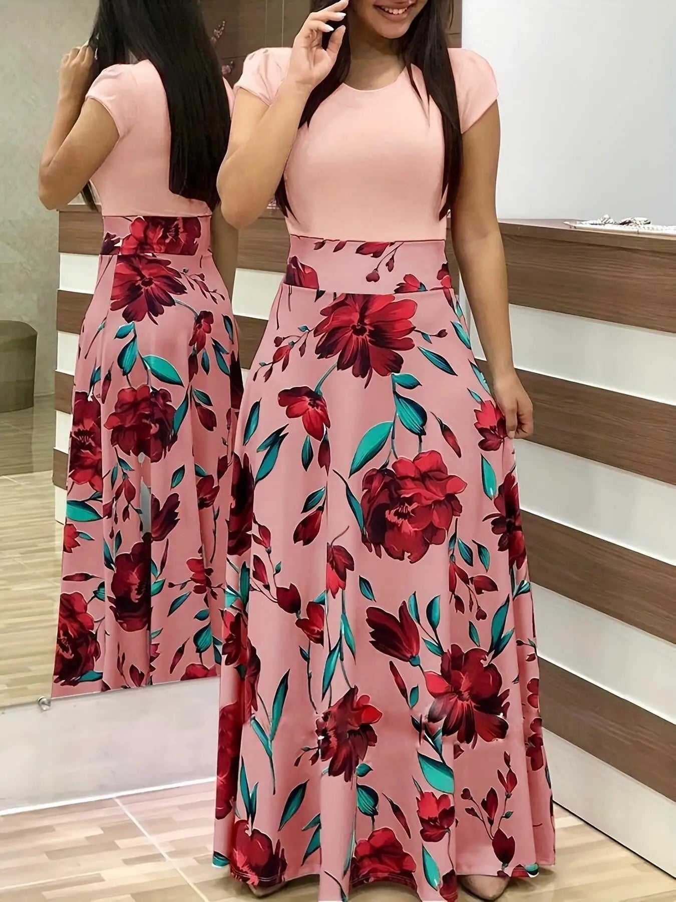 Dames Jurk Korte Mouw met Bloemenprint en Swingrok voor Zomerstijl-2