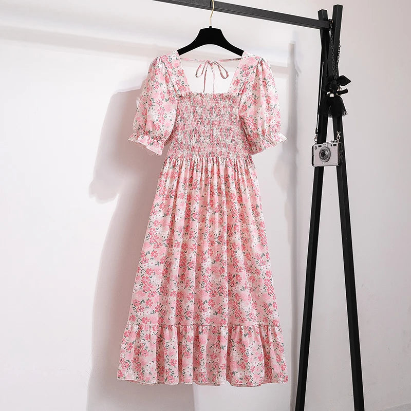 Variant image for Dames Midi Jurk Geplooid Chiffon Bohemian Stijl voor Zomer Kleding-15