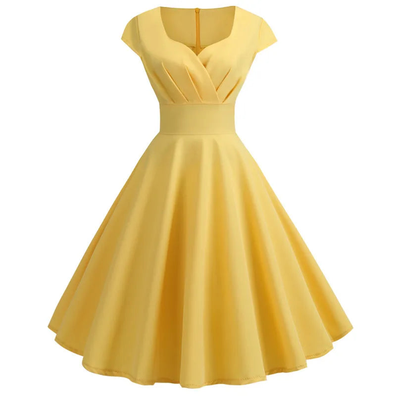 Dames Midi Jurk V-hals Retro Zomerjurkjes in Roze-1