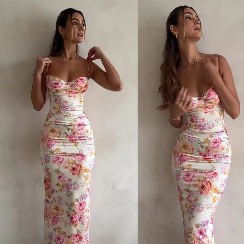 Dames Mini Jurk Bloemenprint Spaghetti Bandjes Zomerjurk-2