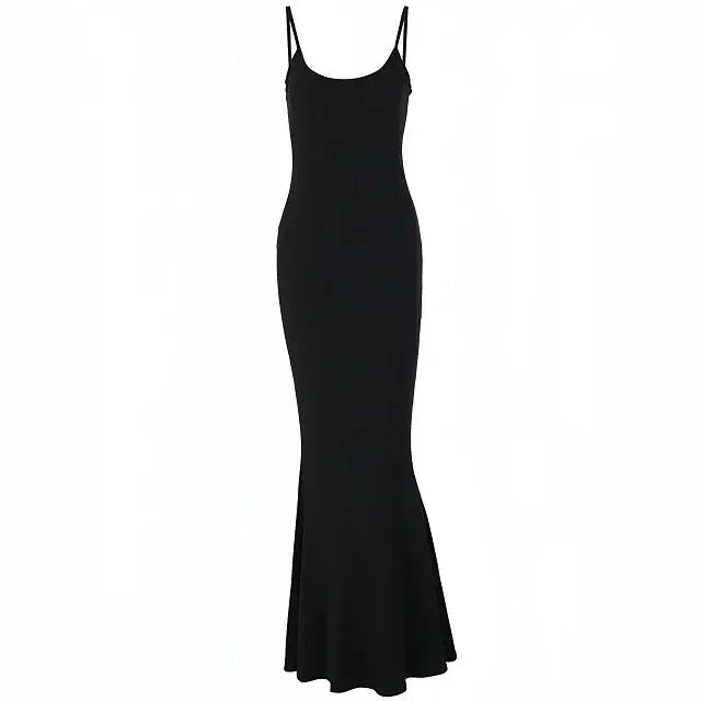 Dames Zwarte Lange Jurk Sexy Mouwloos Maxi Jurk Zomer Elegant Visstaartontwerp-1