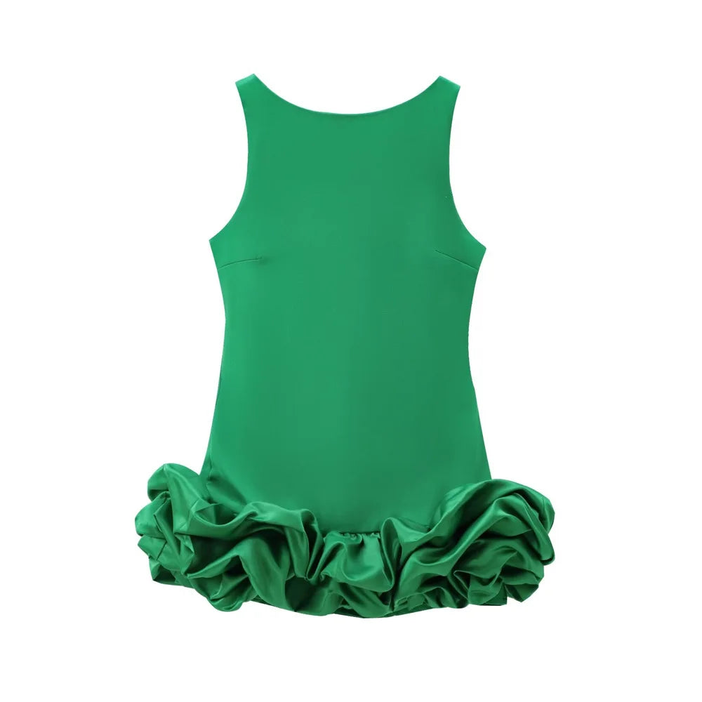 Variant image for Vrouwen Mini Jurk Volumineus Patchwork Rugloos Elegant O-Hals-7