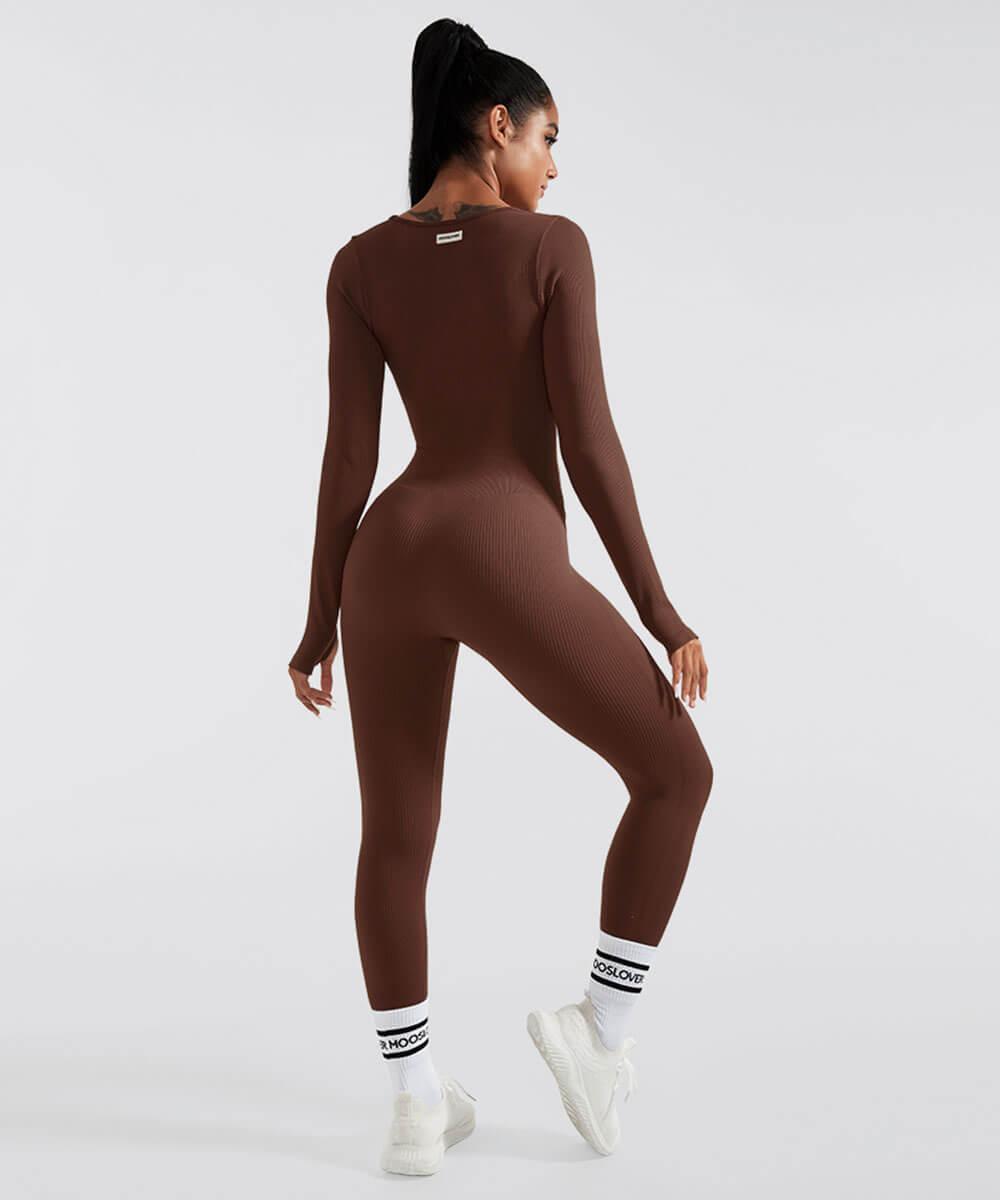 SOLANA – Tuta senza cuciture a coste da donna con maniche lunghe | Vestibilità sexy, comoda e sportiva