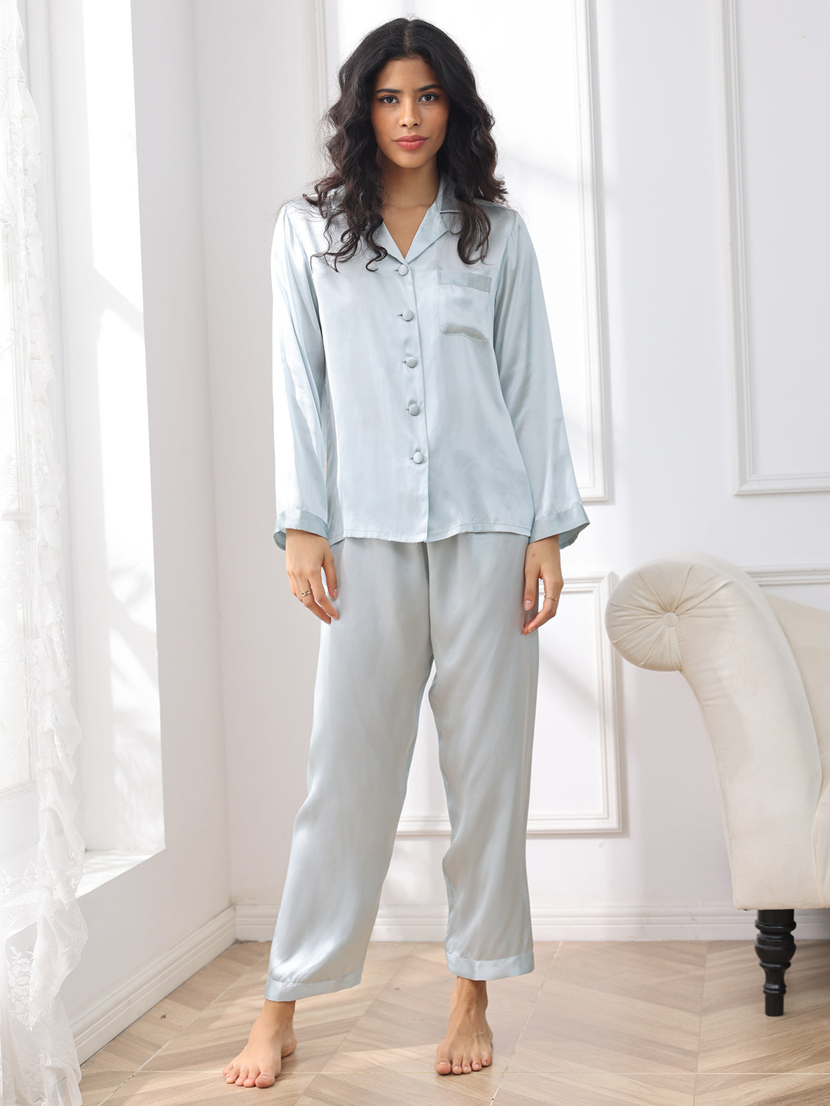 LUNA - Luxe Zijde Pyjama Set voor Dames | Zachte Button-Up Nachtkleding