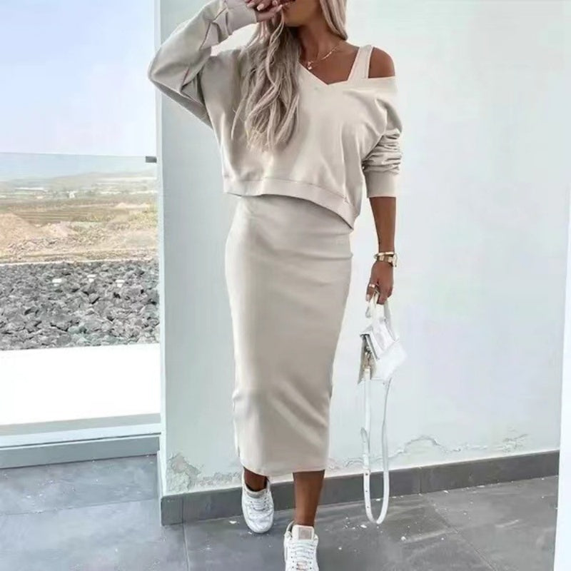 LYSSA – Twee-delige set met off-shoulder top en midi rok | Elegant & casual stijl